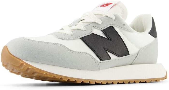 New Balance Kids 237 V1 Lace Up Sneaker, White/Black, 4.5 M Big Kid