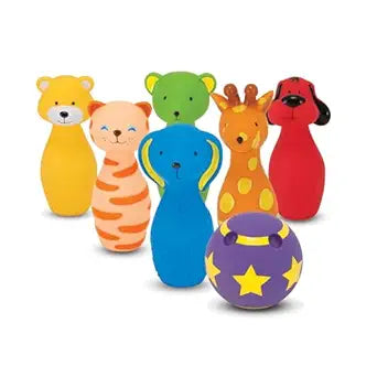 Melissa & Doug K's Kids Bowling Friends Play Set and Game with 6 Pins and Convenient Carrying Case - Indoor Outdoor Bowling Set, Soft Plastic Animal Bowling Pins, Toddler Bowling for Ages 2+
