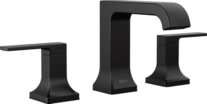 Delta Velum Matte Black Bathroom Faucet 3 Hole, 8 Inch Widespread Bathroom Sink Faucet for Vanity, Metal Push-Pop Drain Assembly, Matte Black 3539LF-BLMPU