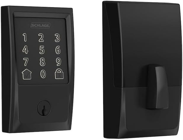 Schlage Residential BE489WBCCEN622 Century Encode Smart WiFi Touchscreen Deadbolt C Keyway with 12351 Latch and 10116 Strike Matte Black Finish
