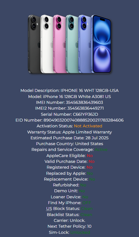 Apple iPhone 16 White - 128GB - Unlocked - Open Box