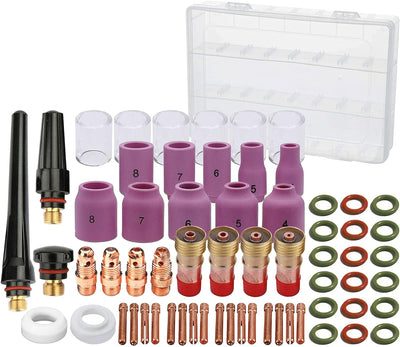 63PCS TIG Welding Torch Stubby Gas Lens #10 Pyrex Glass Cup Kit for WP-17/18/26