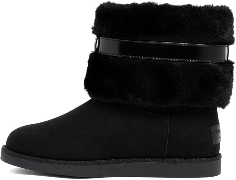 Juicy Couture Women’s Kiernan Winter Boots – Faux Fur Lined Ankle Booties with Bow Accent, Cozy Slip On Fashion Shoes Size: 7