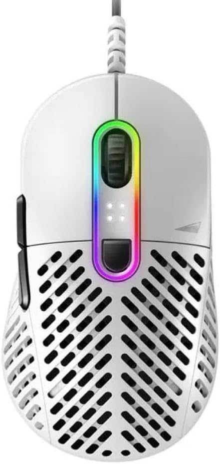 Mountain Makalu 67 Gaming PC Mouse - Ergonomic RGB With PixArt PAW3370 Sensor - Light PTFE Cable Mouse for Computer (White)