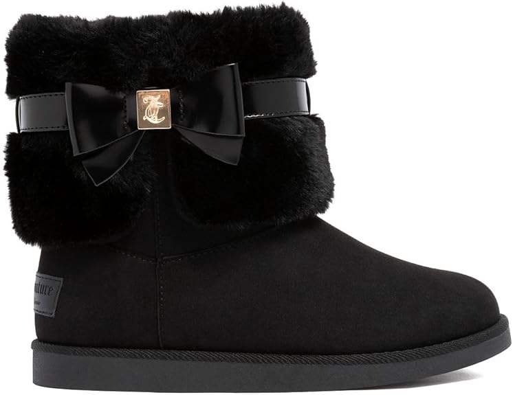 Juicy Couture Women’s Kiernan Winter Boots – Faux Fur Lined Ankle Booties with Bow Accent, Cozy Slip On Fashion Shoes Size: 7