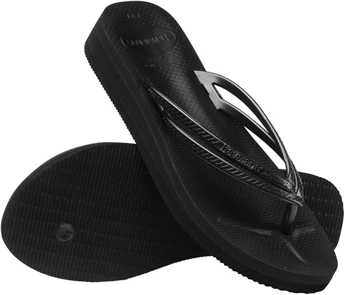 Havaianas Wedge Flip Flops - Casual Summer Wedge Sandals for Women - Black, 10.5