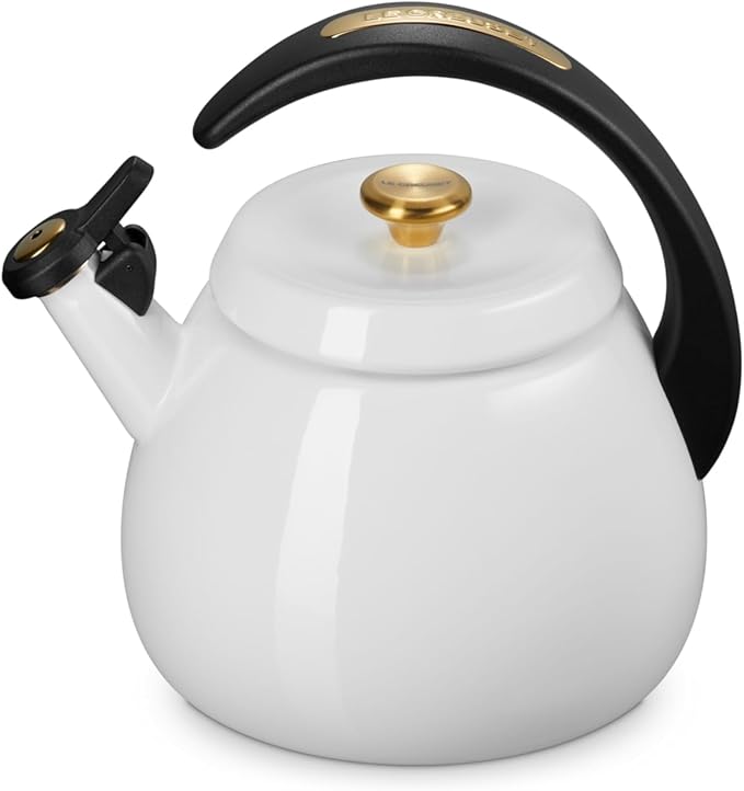 Le Creuset Enamel on Steel Cloche Kettle, 2.2 qt., White with Gold Accents