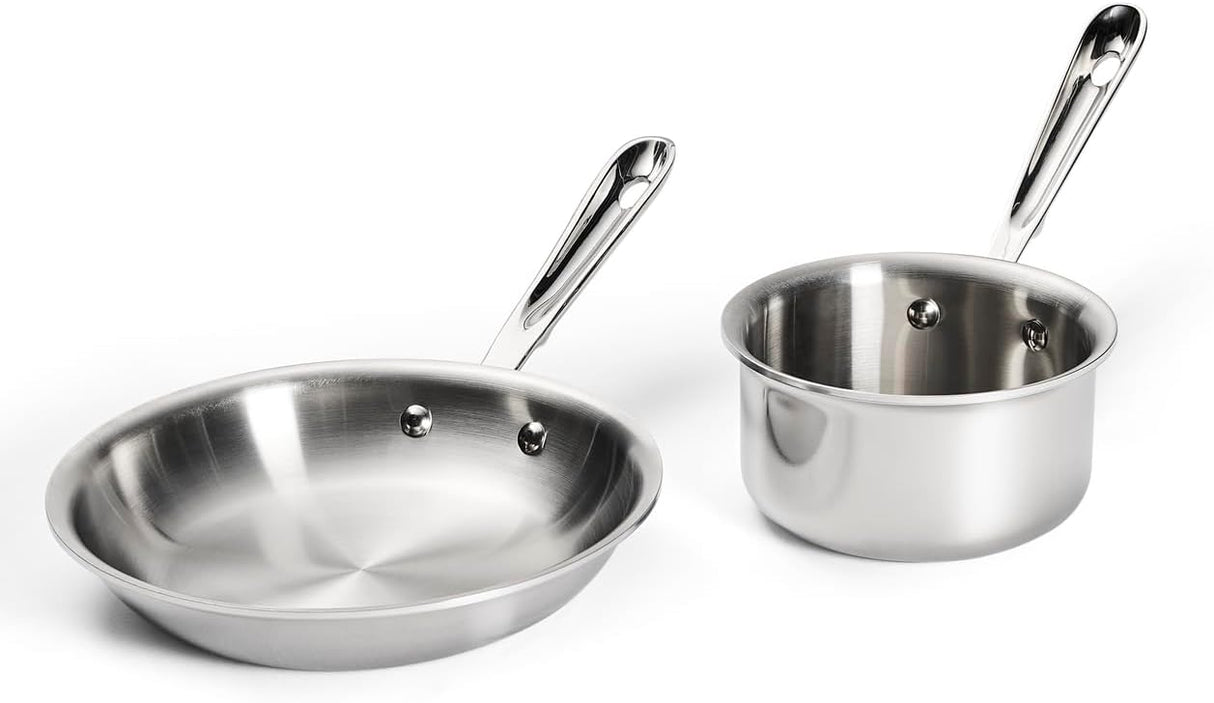 All-Clad D3 Stainless Steel 2 Piece Cookware Set - 8" Frying Pan and 1 Qt Saucepan