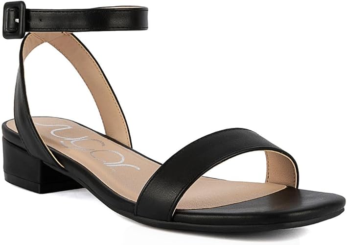 Sugar Women's Low Block Heel Dress Sandals – Ankle Strap Open Toe Comfortable Walking Heels for Casual, Party, or Work Size: 7