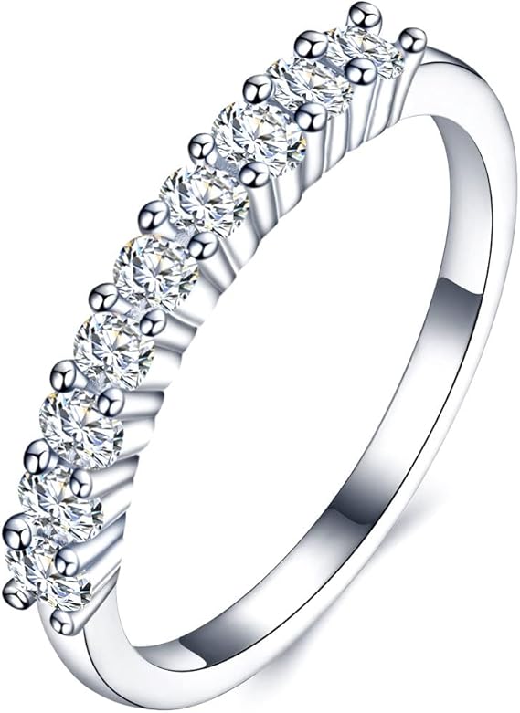 Obiyos Classic Nine Diamond Design 0.2 Carat High Carbon Diamond Women's Engagement, Wedding Ring 925 Sterling Silver Ring, Stackable