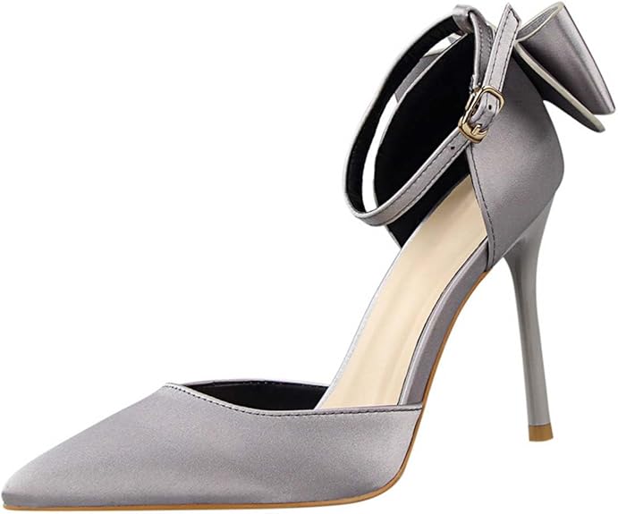 JOEupin Women's High Heels Bow Tie Stiletto Ankle Strap Wedding Dress Pumps Shoes Size: 7-7.5