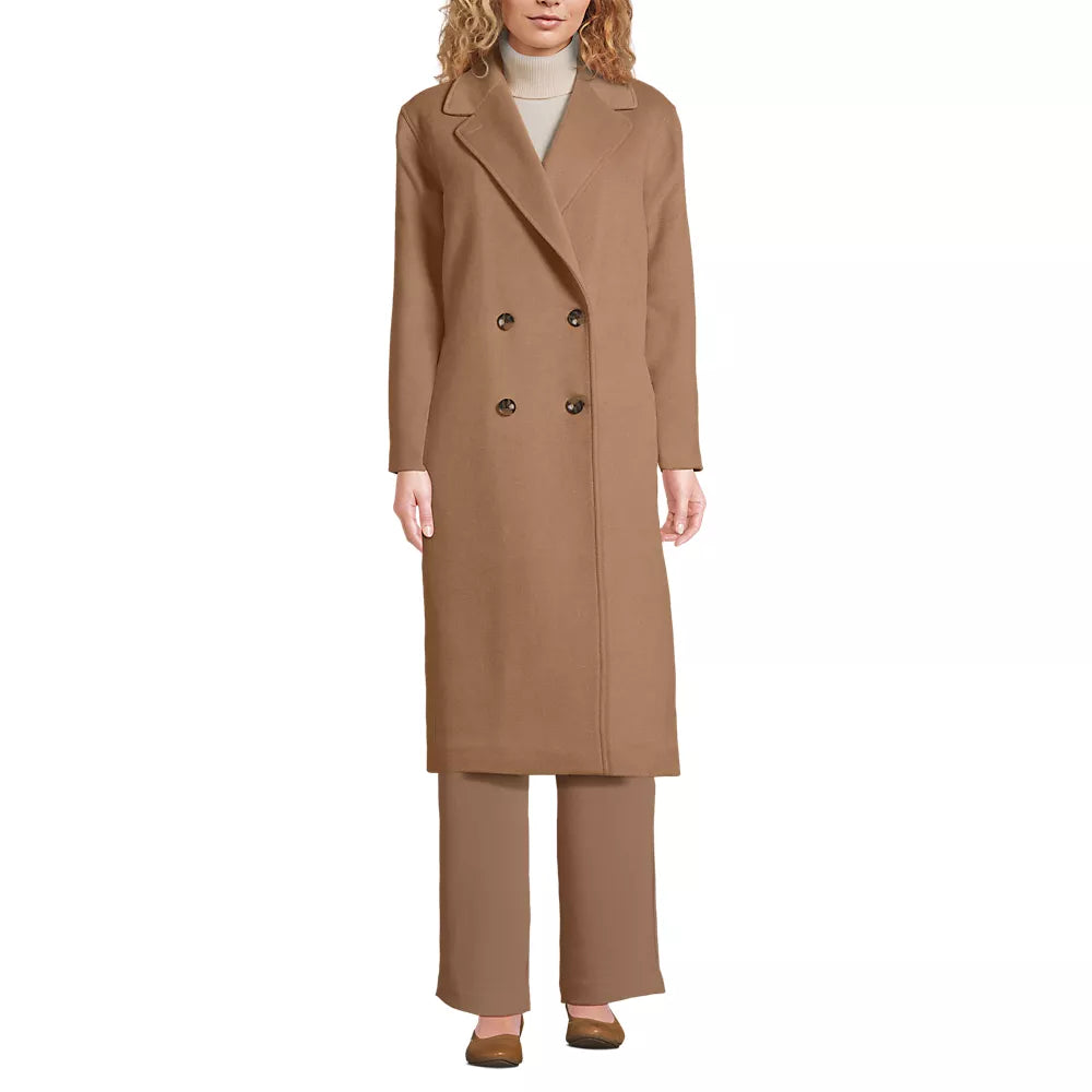 Women's Insulated Double Breasted Wool Coat by Land's End - Honey Beige