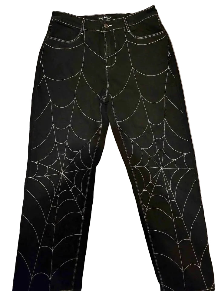 PARKER JEANS | Straight Spider Web Embroidered Jeans | Black | 34W x 32L