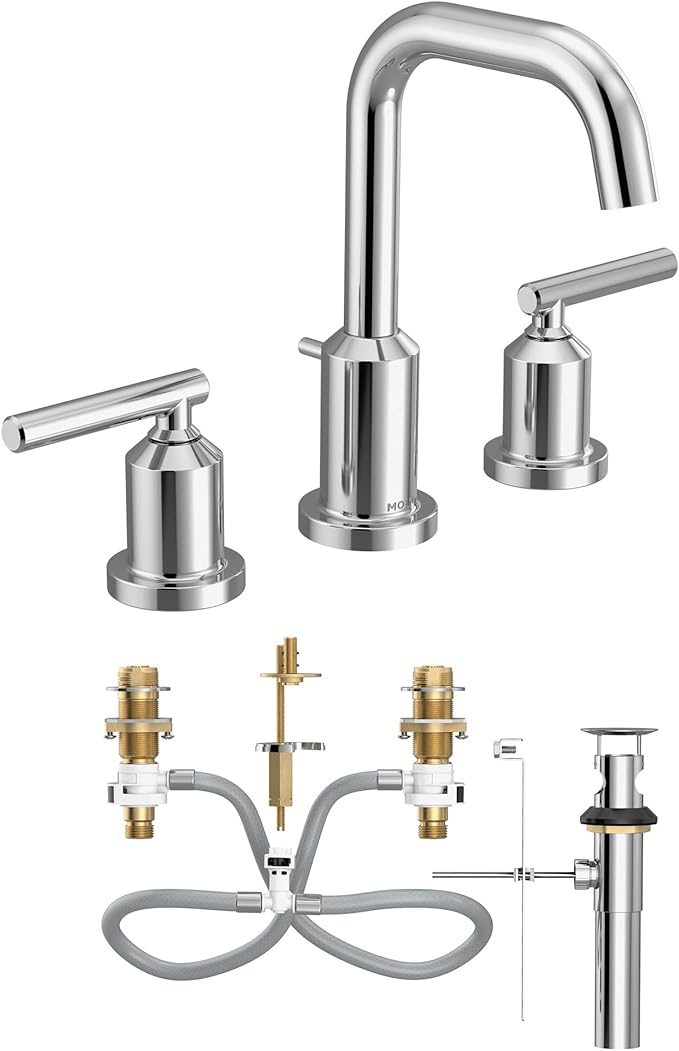 Moen Gibson Chrome Two-Handle High Arc Widespread Bathroom Sink Faucet for 3-Hole Setups with Valve Included, TV6142