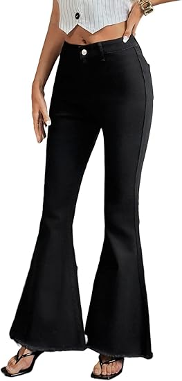 ZRP High-Waisted Flared Jeans for Women, Black Stretch Denim, Simple & Elegant Fit Size: 24