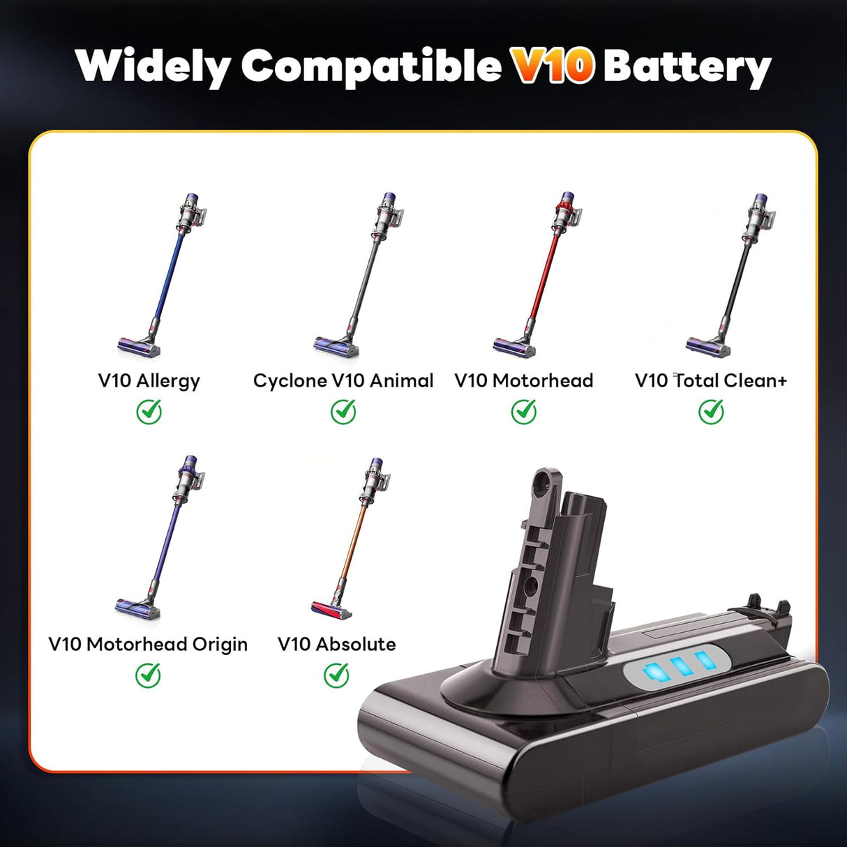 Replacement Battery for Dyson Stik Vacuum V10