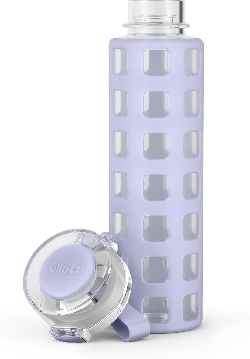 Ello Syndicate 20oz Reusable Glass Water Bottle with One-Touch Leak Proof Flip Lid and Protective Non-Slip Silicone Sleeve