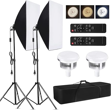Andoer Studio Photography Light kit Softbox Lighting Set with 85W 2800K-5700K Bi-Color Temperature LED Light * 2 + 50x70cm Softbox * 2 + 2M Light Stand * 2 + Remote Control * 2 + Carry Bag * 1