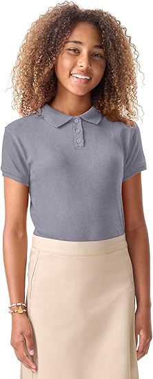 Classroom Uniforms Junior Polo T-Shirt for Girls Short Sleeve with Ribbed Collar CR858Y - Heather Grey