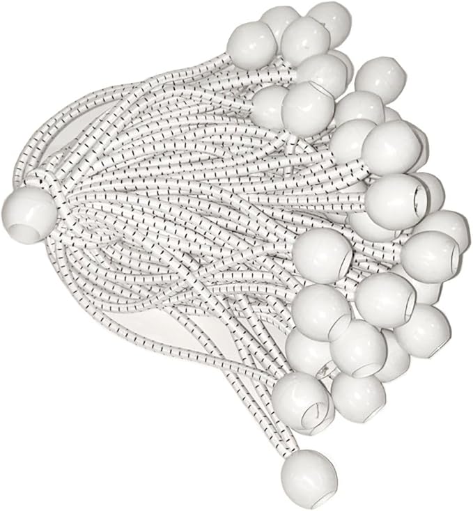 King Canopy 8-in Ball Bungees, Elastic is 16-in Stretched and 3/4-in Plastic Ball, 50-Piece, White