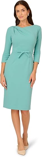 Adrianna Papell Drape Neck Sheath MIDI Dress, Smoky Jade, Size 6