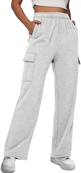 AUTOMET Womens Cargo Sweatpants Baggy Fleece High Waisted Joggers Sweat Pants Athletic Pants SIZE MEDIUM