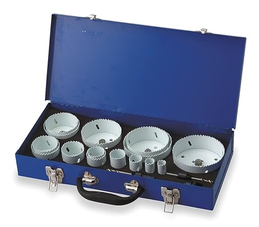 Westward 1VXK4 Hole Saw Kit, Bimetal, 3/4 To 4.5 In, 19 Pc