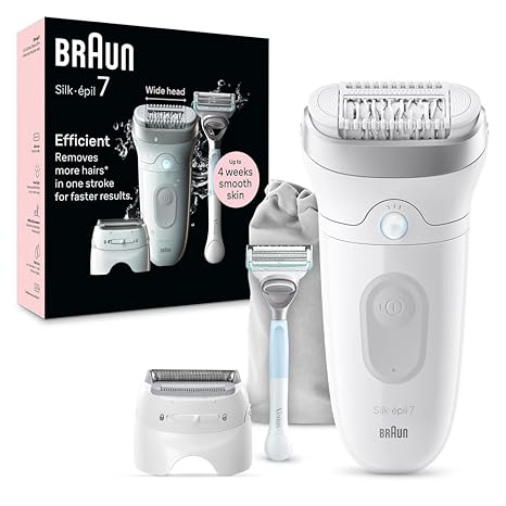 Braun Silk-épil 7 Epilator, Wet and Dry, Wide Head, Includes Venus Intimate Razor, Shaver Head and Trimmer Comb, SE7-141