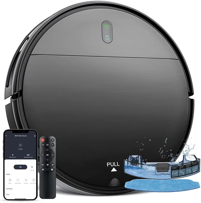 BR151- Robot Vacuum Cleaner, 2 in 1 Robot Vacuum and Mop Combo, with WiFi Connection for Pet Hair, Hard Floor