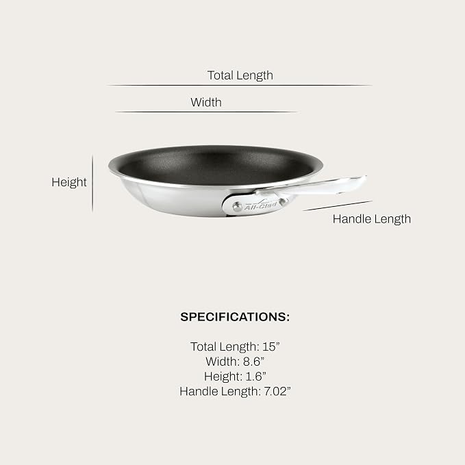 All-Clad D5 8 Inch Brushed Stainless Steel Pro Non-Stick Frying Pan