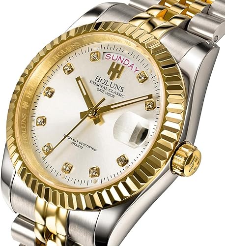 HOLUNS 41MM Men's Luxury Quartz Watch with Calendar Luminous Waterproof Wrist Watches