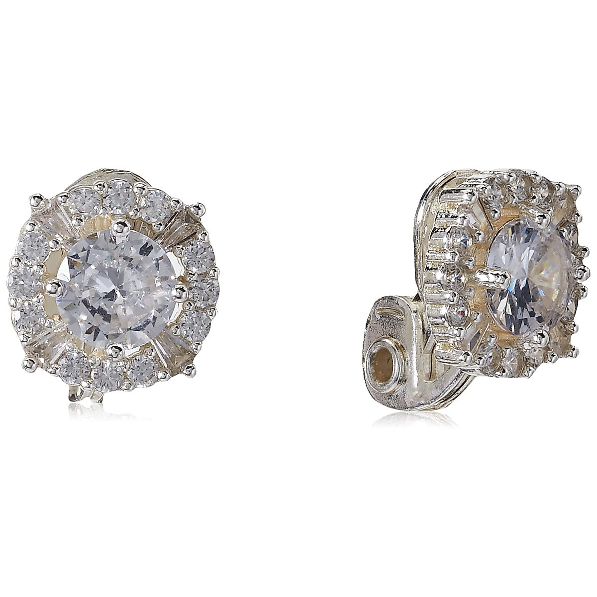 Anne Klein Classics Silvertone Pave Cubic Zirconia Button Clip On Earrings