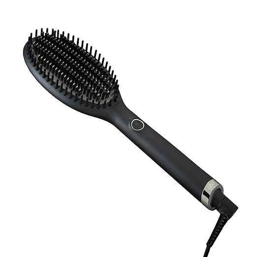 ghd Glide Smoothing Hot Air Brush - Professional 1.25” Ceramic Brush with Ionizer for Frizz-Free Styling on Dry Hair - 365ºF Safe Heat Technology, Auto Sleep Mode and Tangle-Free Bristles - Black