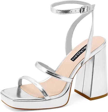 MIRAAZZURRA (5.5) Women's Platform Strappy Heel Sandals-Silver