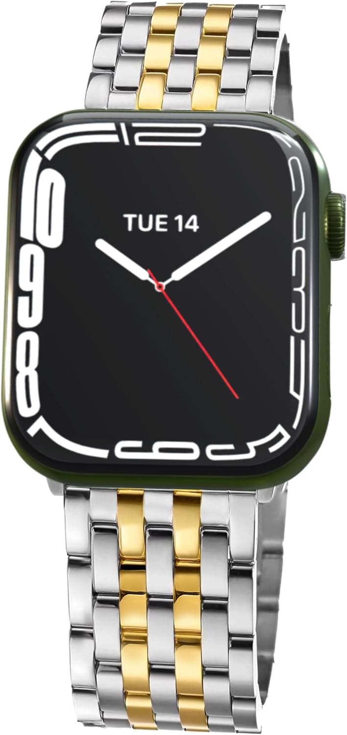 Seven-link Watch Band for Apple Watch Series 11, 10, 9, 8, 7, 6, 5, 4, 3, 2, 1 and SE 3/2/1 for Women, Dressy Stainless Steel Metal Band for Apple Watch 40mm 41mm 42mm 38mm 44mm 45mm 46mm for iWatch