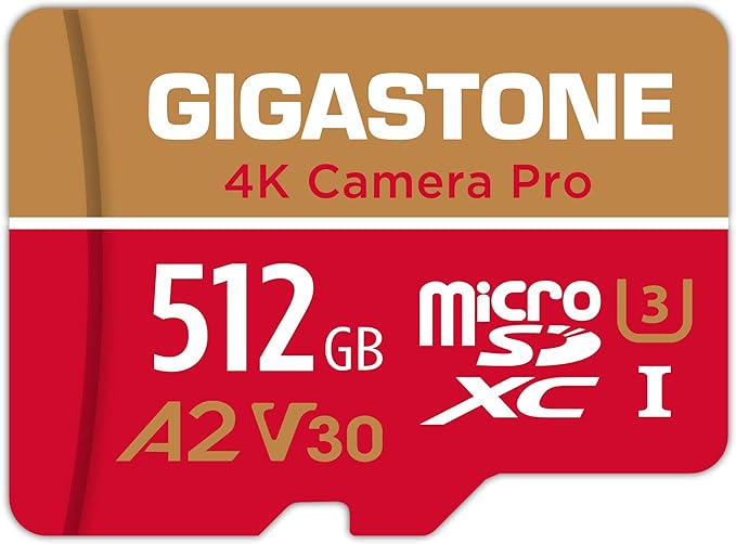 GIGASTONE 512GB Micro SD Card, 4K Camera Pro, A2 V30 for Smartphone, Gopro, Action Cams, 4K UHD Video Recording, R/W up to 150/120 MB/s, UHS-I U3 C10 Class 10 with Adapter