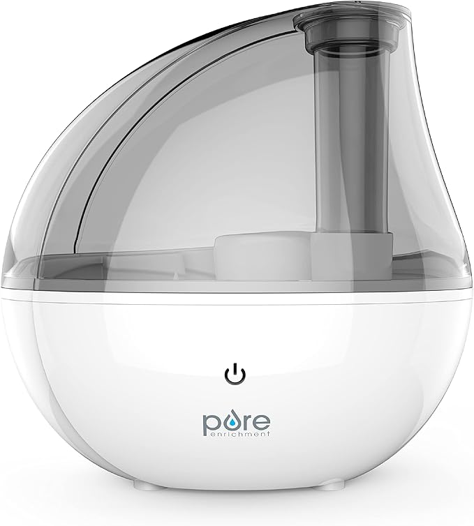 Pure Enrichment MistAire Silver Ultrasonic Cool Mist Humidifier for Bedroom, Office, Nursery & Indoor Plants - Lasts Up to 25 Hours, Whisper-Quiet Operation, Optional Night Light, & Auto Shut-Off