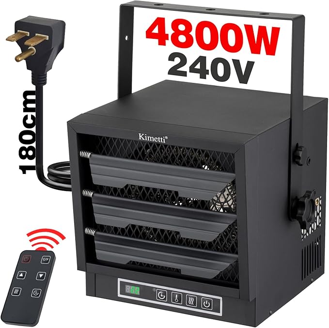 4800W/240v/60Hz Electric Garage Heater, Fan-Forced Ceiling Mount Heater with Full-Function Remote and Safety Overheat Protection, Thermostat Control, ETL Compliant, Nema 6-30 Plug
