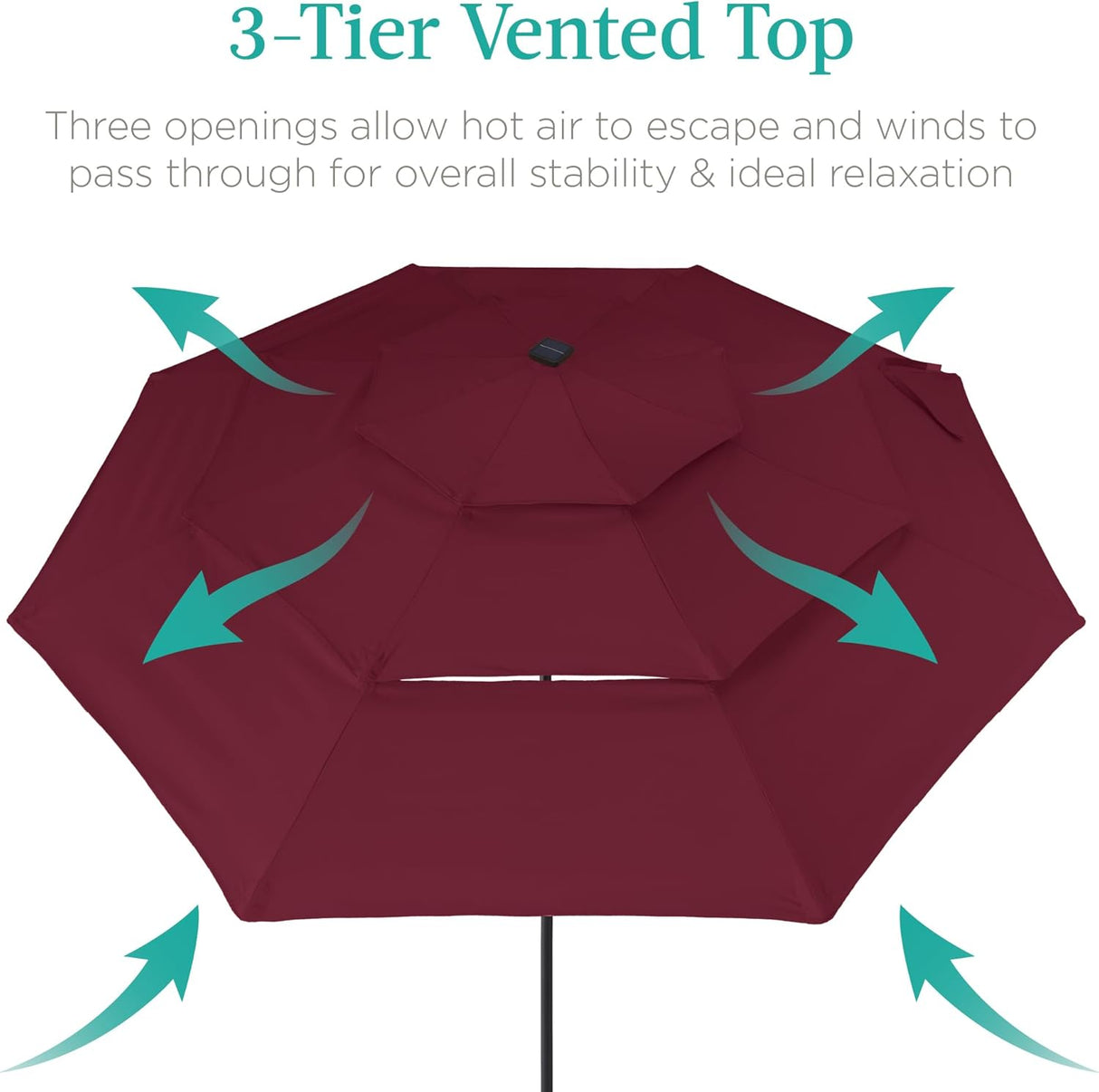 Best Choice Products - 3-Tier Patio Umbrella w/ Tilt Adjustment, Crank - 10ft - Burgundy