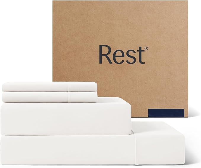 REST® Evercool®+ Cooling Sheet Set, King Size, Arctic White, Breathable Bed Sheets for Hot Sleeper and Night Sweats, with Pillowcases, with Ionic+ Self-Cleaning Silver Yarn for Sensitive Skin, 4PCS