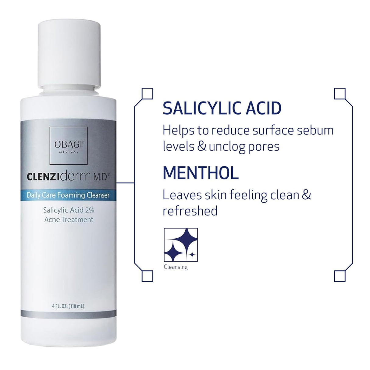 OBAGI CLENZIDERM M.D.® DAILY CARE FOAMING CLEANSER 2% Salicylic Acid (BHA)- 4 Oz.