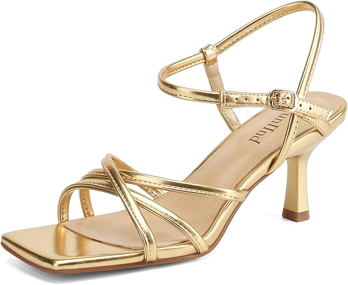 AIUNIIND Women's Sandals Square Open Toe Kitten Heels Size 8.5