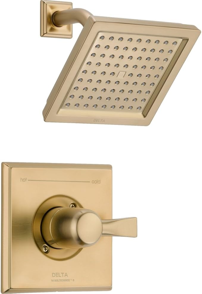 Delta Faucet Dryden 14 Series Single-Function Shower Trim Kit with Single-Spray Touch-Clean Shower Head, Champagne Bronze T14251-CZ (Valve Not Included)