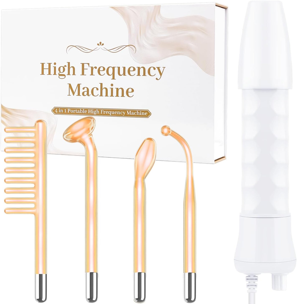 High Frequency Facial Wand - Uaike Orange Portable Handheld High Frequency Facial Machine - with 4 Pcs Orange Glass Tubes - at Home Skin Face Wand Device