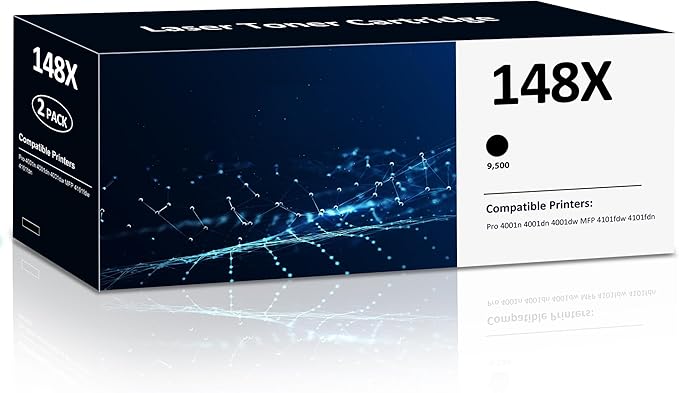 148X W1480X High Yield Toner Cartridges ( 2X 9500 Pages) Compatible 148X 148A W1480A Toner Cartridges with HP Laserjet Pro 4001dw 4001dn 4001n MFP 4101fdw 4101fdn Printer (Black, 2pack, with Chip )