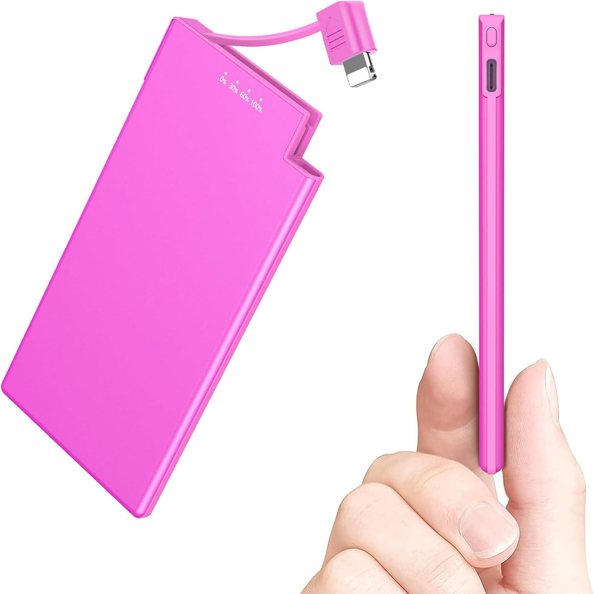 Auskang Thin Portable Charger with Built in Lightning Cable