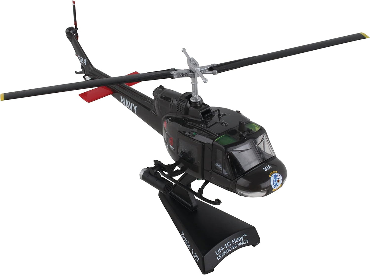 UH-1 Huey HAL-3 “Seawolves” – 1/87 Scale Die-Cast Metal US Navy Helicopter Model with Display Stand – Officially Licensed Vietnam War Collectible for Adults Ages 14+