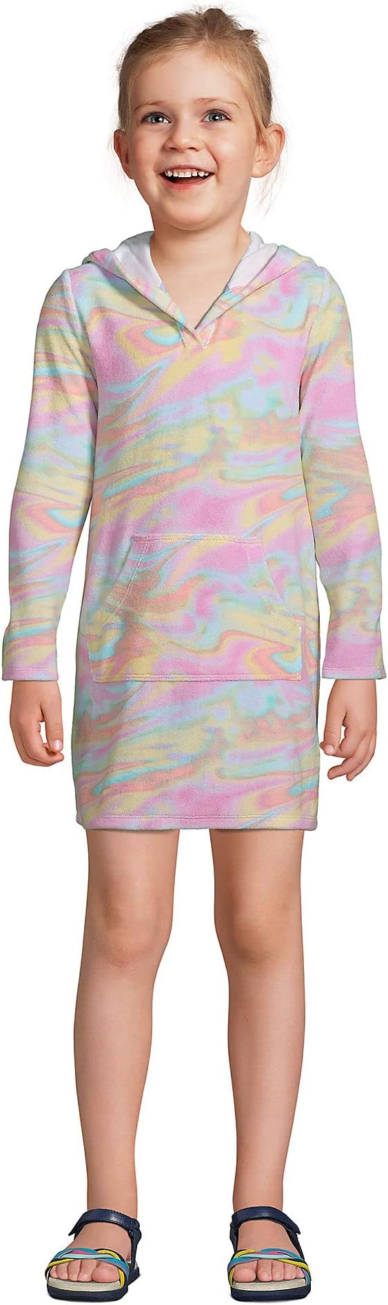 Lands' End G Terry Kangaroo Cover Up Wild Blossom Multi Swirl Kids X-Large (14-16)