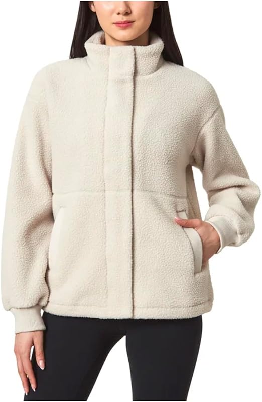 Mondetta Women's Sherpa Full Zip Short Fleece Jacket with Pockets Size L