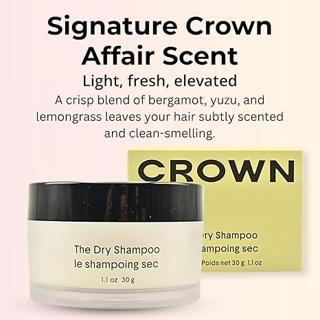 CROWN AFFAIR The Refillable Dry Shampoo Powder with Kabuki Brush – Talc-Free Formula for Oily Scalps, Volume & Freshness – For Fine, Medium, and Thick Hair – 1.1 oz / 30 g